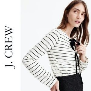 J. Crew Black & Cream Long Sleeve Top - Velvet Tie - Size M - Chic & Cozy
